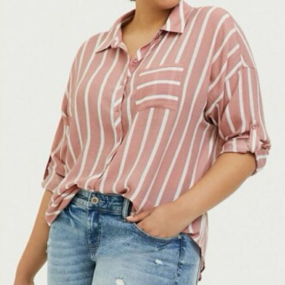 TORRID Lindsay Drop Shoulder Button Down Top Dusty Pink Size 3 3X 22 24 - Picture 1 of 12
